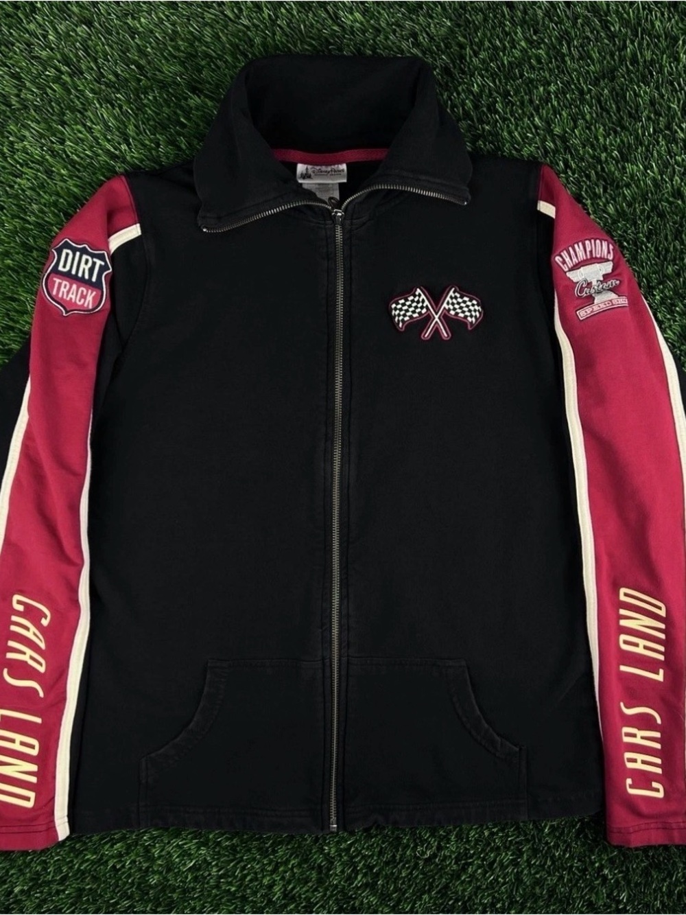 Disney Parks Cars Land Vintage Racing Zip Jacket Size Large (Fits like a medium)